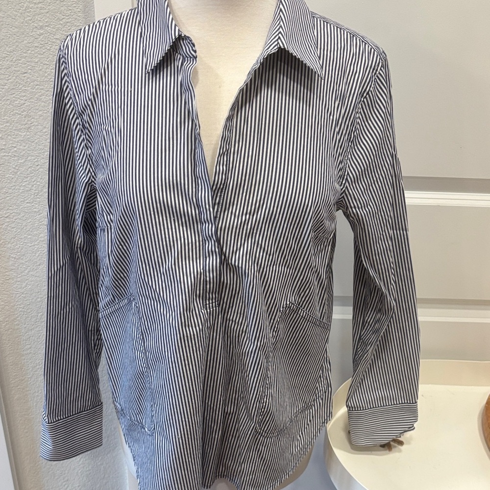 J. Crew Navy Striped Casual Button Down Shirt